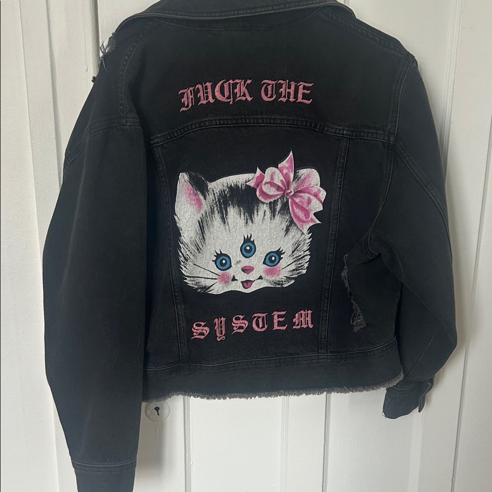 Disturbia Black Jean Jacket with Pink Accents